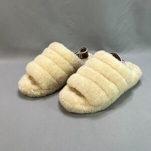 UGG Fluff Yeah 1095119 Slide Slippers Womens 6 Ivory Elastic Strap Slide Sandals